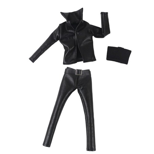 Black Leather Clothes Set For 11.5" Doll Outfit Fashion Coat Jacket Top Trousers - Picture 3 of 3