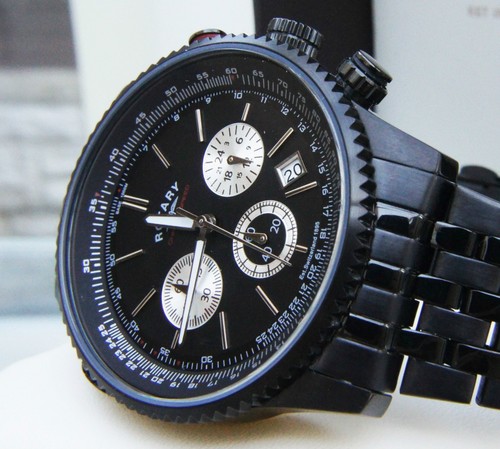 ROTARY MENS WATCH BLACK BRACELET CHRONOGRAPH STAINLESS STEEL RRP£180 BOXED - Picture 2 of 12