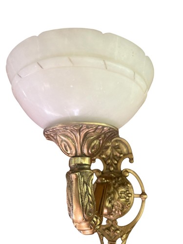 art nouveau antique style wall lights fixtures bronze and real alabaster - Picture 3 of 4