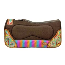 Barrel Style Brown Felt Saddle Pad with Painted Floral Accent 28" x 30" NEW