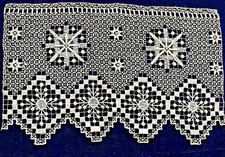 AUTH 19 X 12” ANTIQUE FACTORY SAMPLE-TAGGED, LENGTH-FILET LACE GEOMETRIC PATTERN