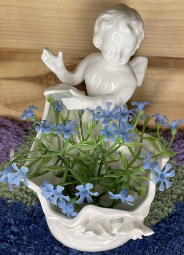 Vintage Lenwile Ardalt Artware Japan Ceramic White Angel Cherub Figurine Planter - Picture 2 of 19