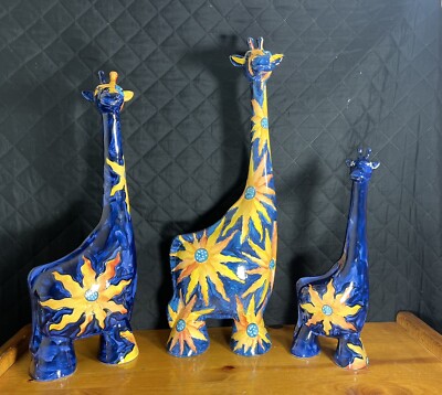 (3) Turov Art Ceramics Handpainted Giraffe 16 , 21 , 25  Figurine Signed 98 ,99 
