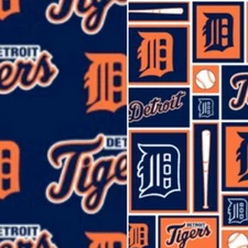 MLB Detroit Tigers Blue Quilting Cotton Fabric Major League Baseball Logo