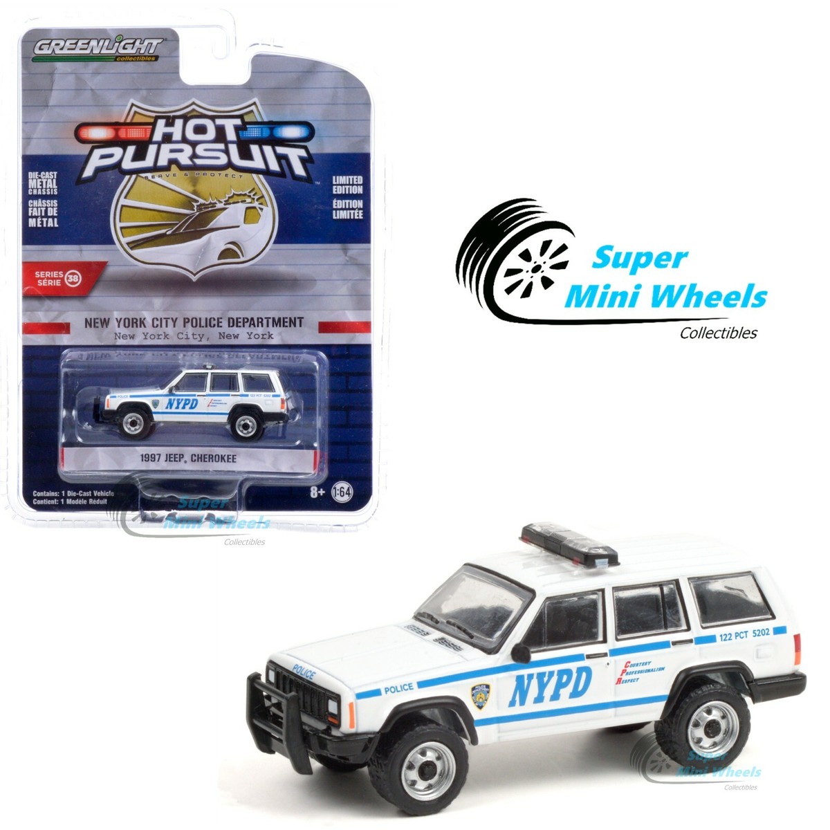 Greenlight 1:64 - Hot Pursuit - 1997 Jeep Cherokee - (NYPD) #42960
