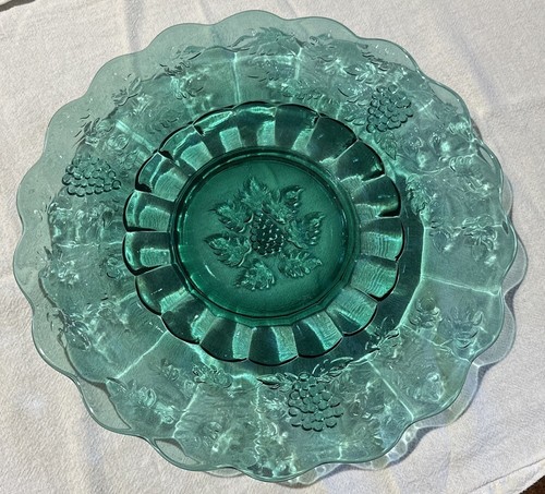 Fenton Teal green plate With grape leaves.