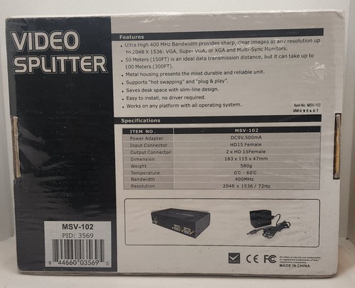 MONOPRICE MSV-102 VGA Video Splitter (Brand New | NIB | Factory Sealed) - Picture 2 of 2