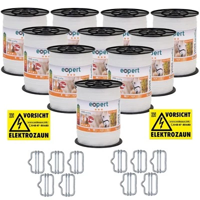 VOSS.FARMING 2000m 40mm Weidezaun Band 9xNIRO 1 Leiter GRATIS Elektro Zaun Pferde Pony