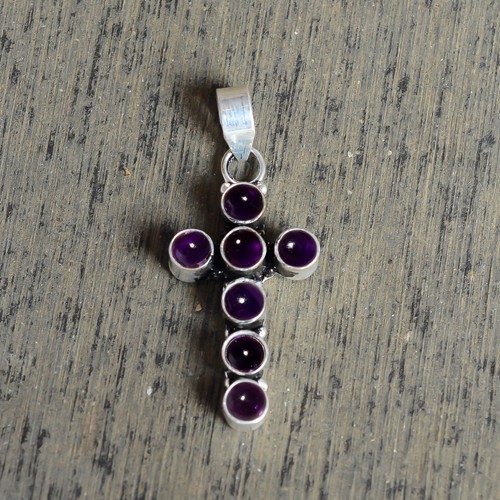 Purple Amethyst Gemstone Necklace 925 Sterling Silver Most Gifted Cross Jewelry - Picture 3 of 6