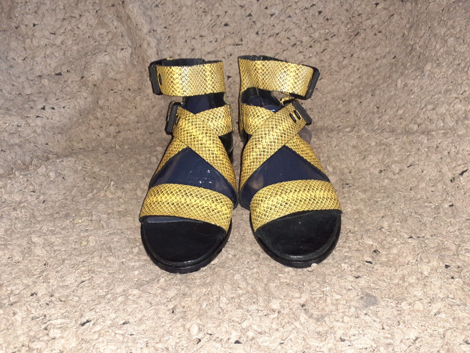 RAG & BONE-Yellow/Black Leather Python Print Sand… - image 3