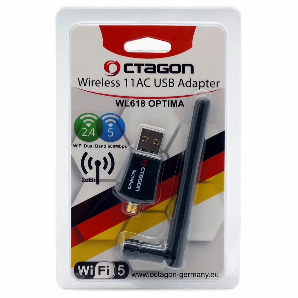 Octagon WL618 Optima USB WLAN Adapter Antenne 600 Mbit/s 2,4 & 5 GHz Dual-Band - Bild 2 von 4