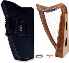 Celtic Irish Lever Harp 19 Strings Mahogany Solid Wood Free Bag Strings Key Incl