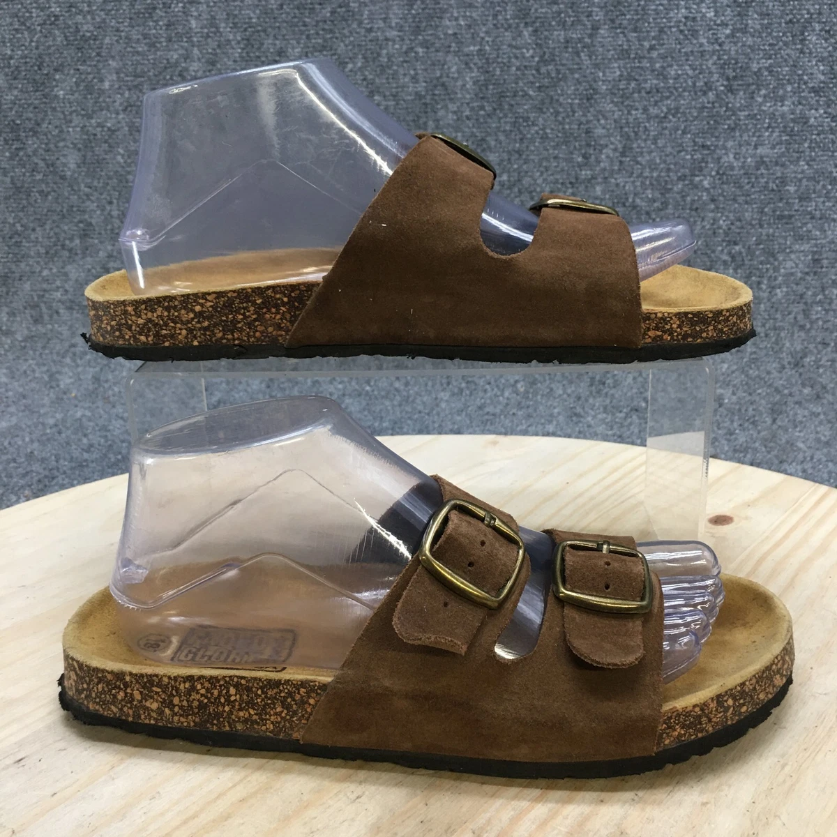 Faded Glory Sandals Womens 8.5 Slides Flats Brown Leather Buckle Strap Casual