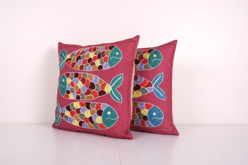 Tashkent Suzani Fish Pillow Case Made from a 19th Century Suzani - Set of Two - Picture 3 of 4