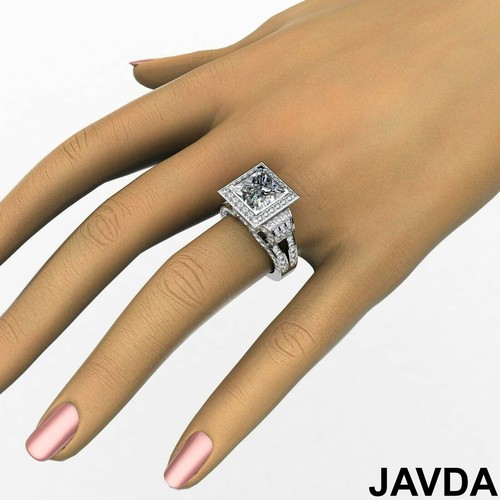 Vintage Halo Split Shank Princess Diamond Engagement Ring GIA I SI1 3.53Ctw - Picture 5 of 7