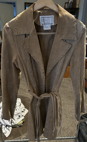 Vintage BB Dakota Suede Leather Trench Coat Womens Medium Belted Brown