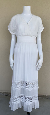 King Road women's white size S  lace Dress smoked waist short sleeve.  #348