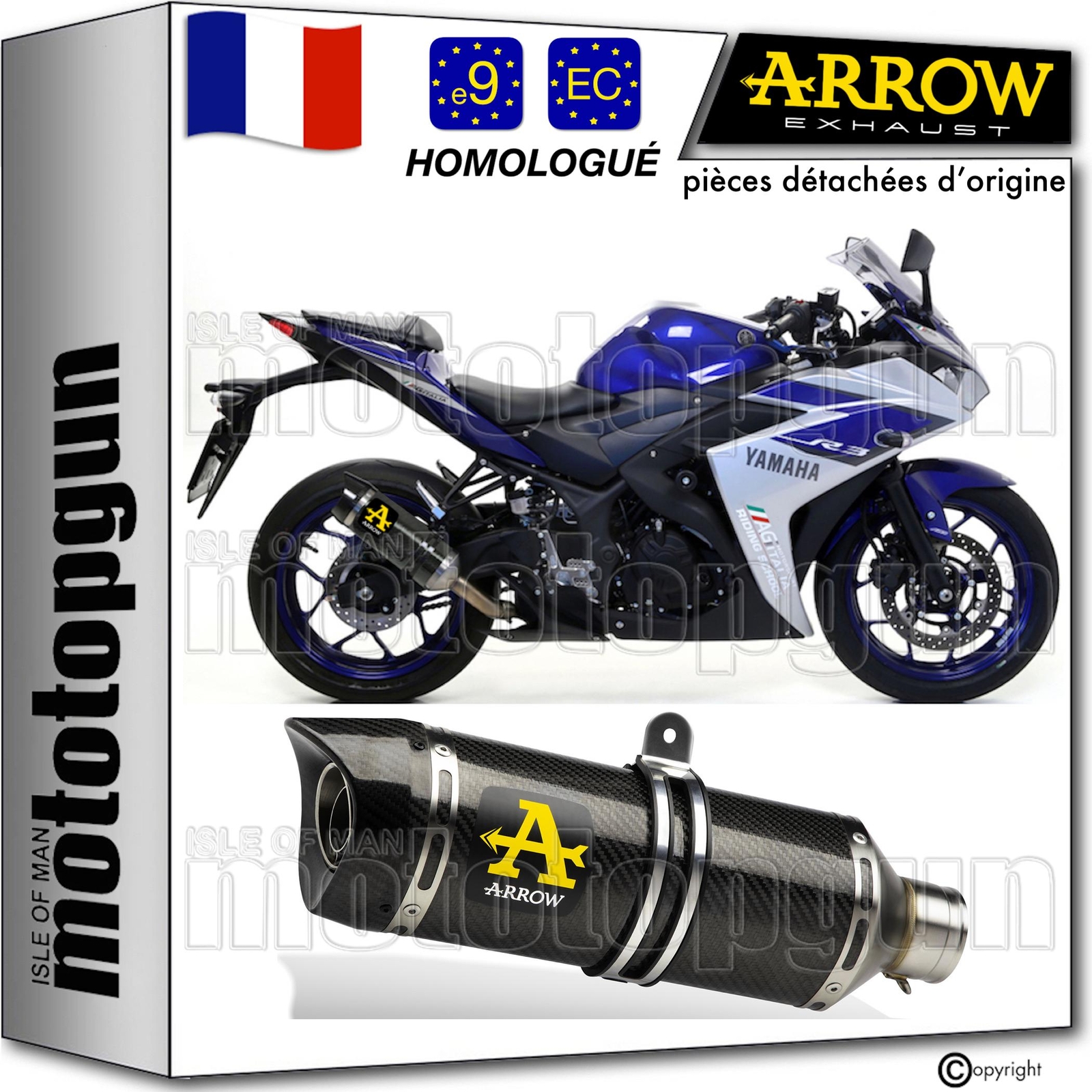 Pot echappement Arrow Yamaha YZF R3 2016 silencieux carbone homologué
