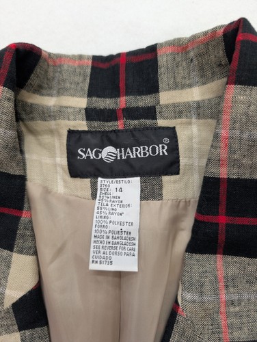 Sag Harbor Vintage Women's Linen Blend Blazer Jacket Size 14 Plaid - Picture 3 of 14
