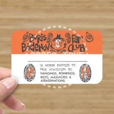 BORIS BADENOV FAN CLUB MEMBERSHIP CARD - VINTAGE REPRINT