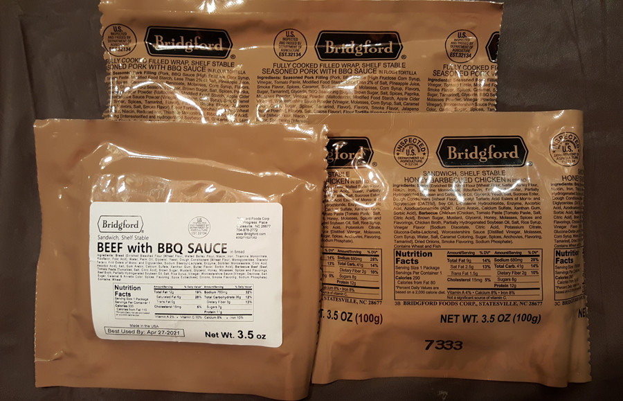 Bridgford BBQ Survival Food 3-Pack - Beef, Chicken & Pork MREs, Ready To Eat