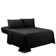 Full Sheets Set - Black Hotel Luxury 4-Piece Bed Set Extra Deep Pocket 1800 S...