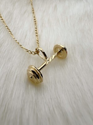 14k Gold Barbell Charm, Massiv Gold Gym Ratte Gewichtheben Langhantel Anhänger, Fitne