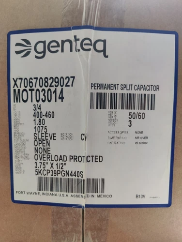 Trane MOT03014  3/4HP; 50/60Htz; 400-460volts; 1.8amps; 