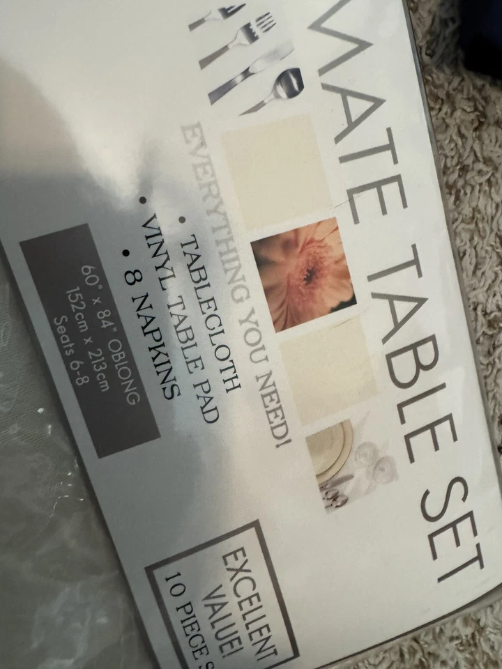 Ultimate Table Set 60x84” Ivory Tablecloth Vinyl Pad 8 Coordinating Napkins NEW - Image 3 of 4