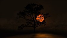 Landscape painting art nature silhouette trees simple Custom Gaming Mat Desk