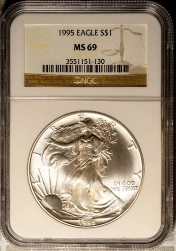 1995 $1 Silver American Eagle MS 69 NGC # 3551151-130 + Bonus
