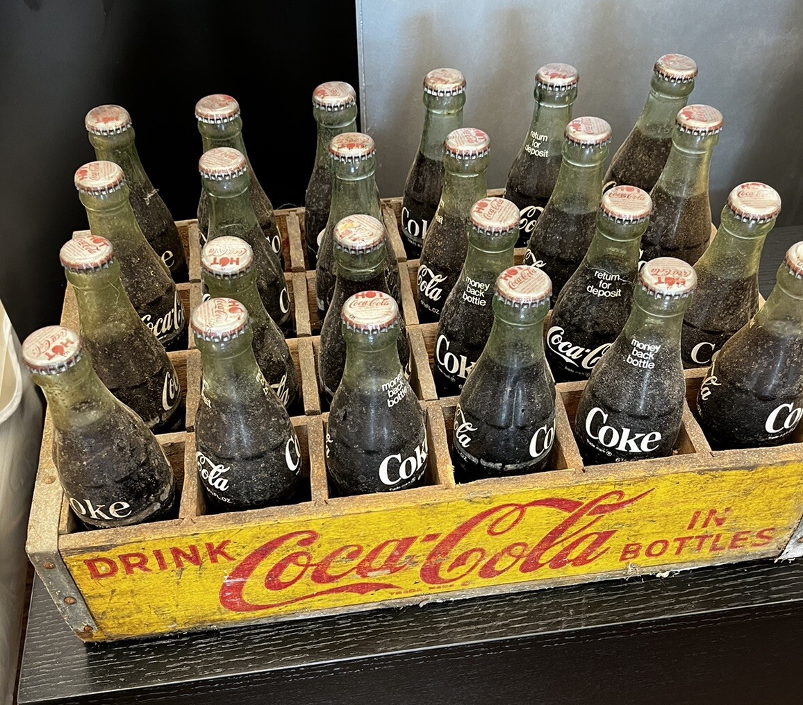 Vintage Coca Cola Bottles With Yellow Crate With Holders | eBay