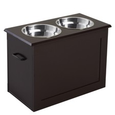 Raised Pet Feeder - 2 Stainless Steel Bowls Storage Station for Large Dogs/Pets