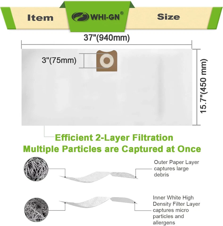 15 Pack Replacement Bags for 16 Gallon Shop Vac, Compatible with 12-16 Gallon Mo - Image 2 of 4