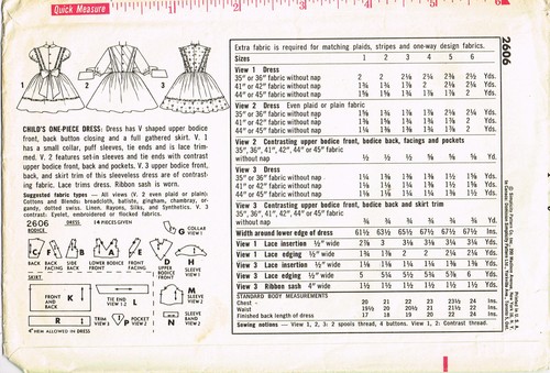 Simplicity 2606: 1950s Cute Uncut Baby Girls Dress Size 1 Vintage Sewing Pattern - Picture 4 of 5