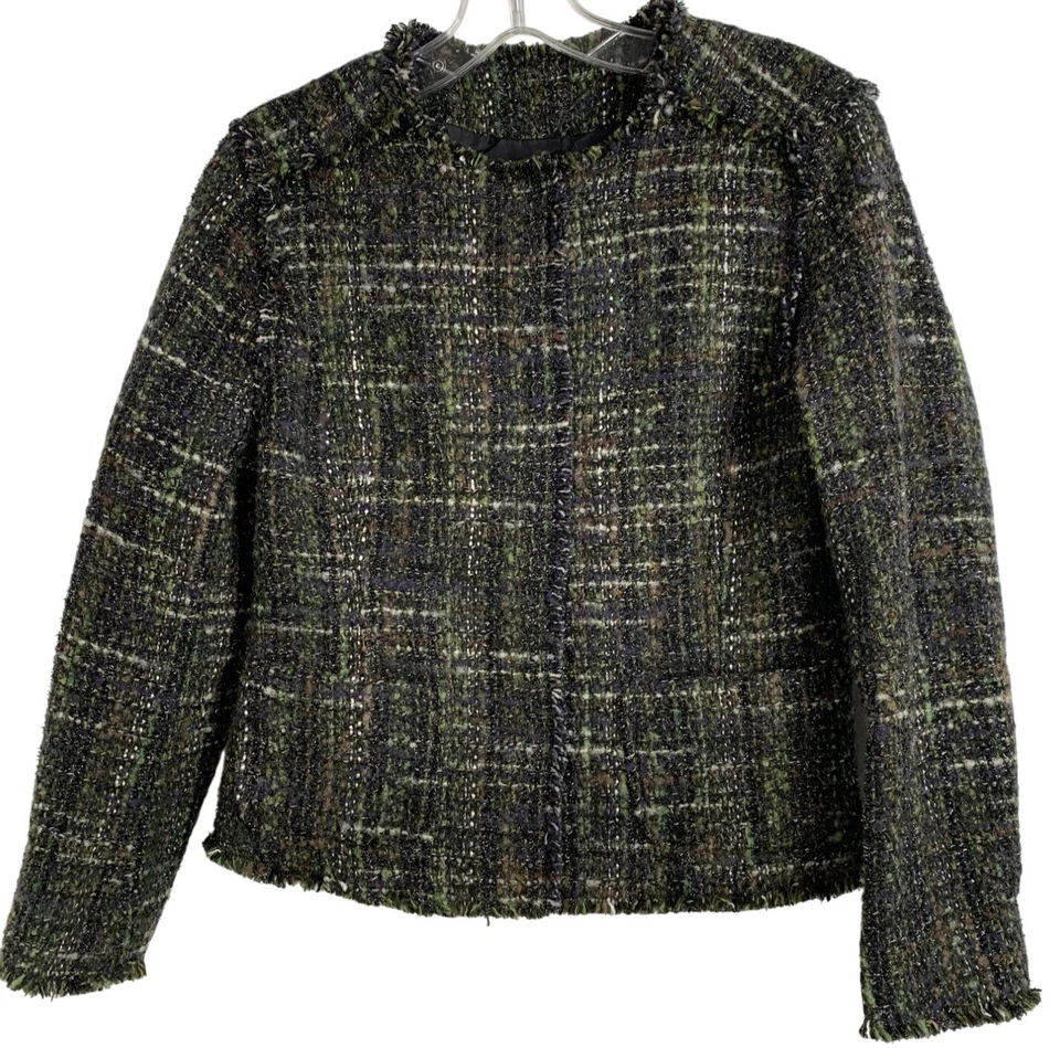 Jaqueta de tweed Brooks Brothers verde e preta tamanho 4 blazer mistura de lã RJ10192 cropped - Imagem 2 de 4