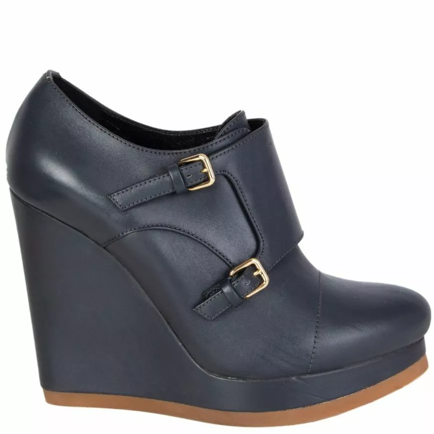 58113 auth Jil Sander dark grey leather Wedge Ankle Boots Shoes 37.5