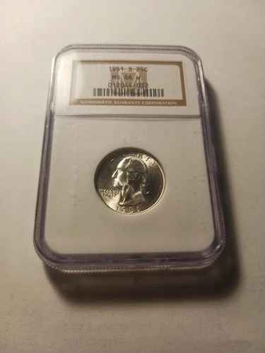 1951 S 25C Washington Silver Quarter NGC MS 66W