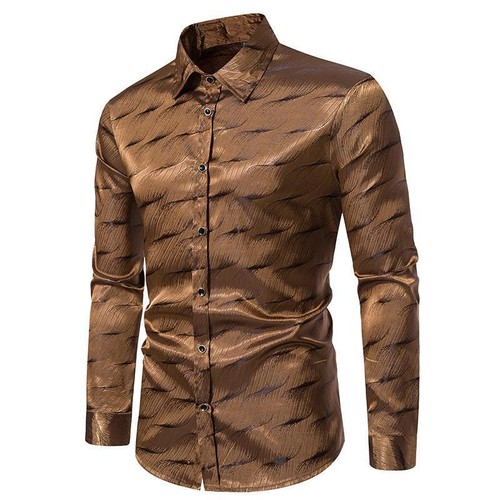 Men Shiny Shirt Button Blouse Satin Dance Show Shirt Party Stage Costume Shirt - Picture 8 of 14