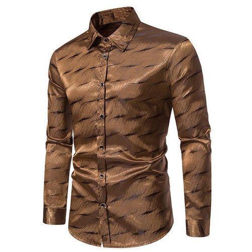 Chemise brillante homme chemisier bouton satin danse spectacle chemise fête scène costume chemise - Photo 1/14