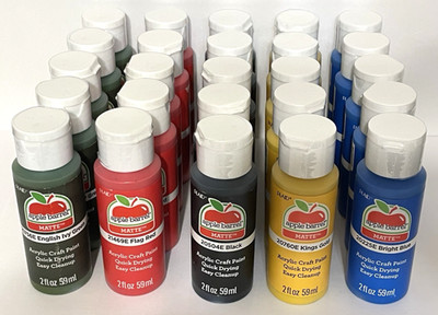 Acrylic Paint 25 Bottle Lot Set Red Black Bright Blue Ivy Green Gold 50 total oz