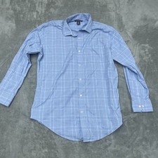 Kirkland Signature Mens Blue Plaid Button-Up Shirt Size L 16-16.5 6868