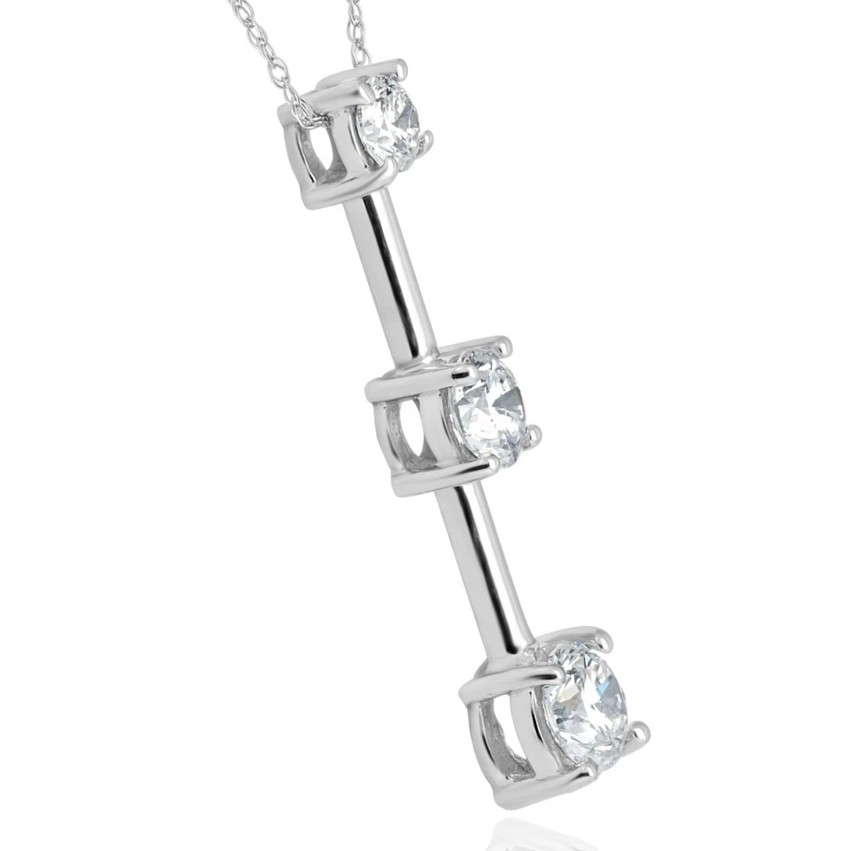 1 1/2Ct Three Stone Diamond Pendant Past Present Future Necklace 14k White Gold - Image 2 of 4