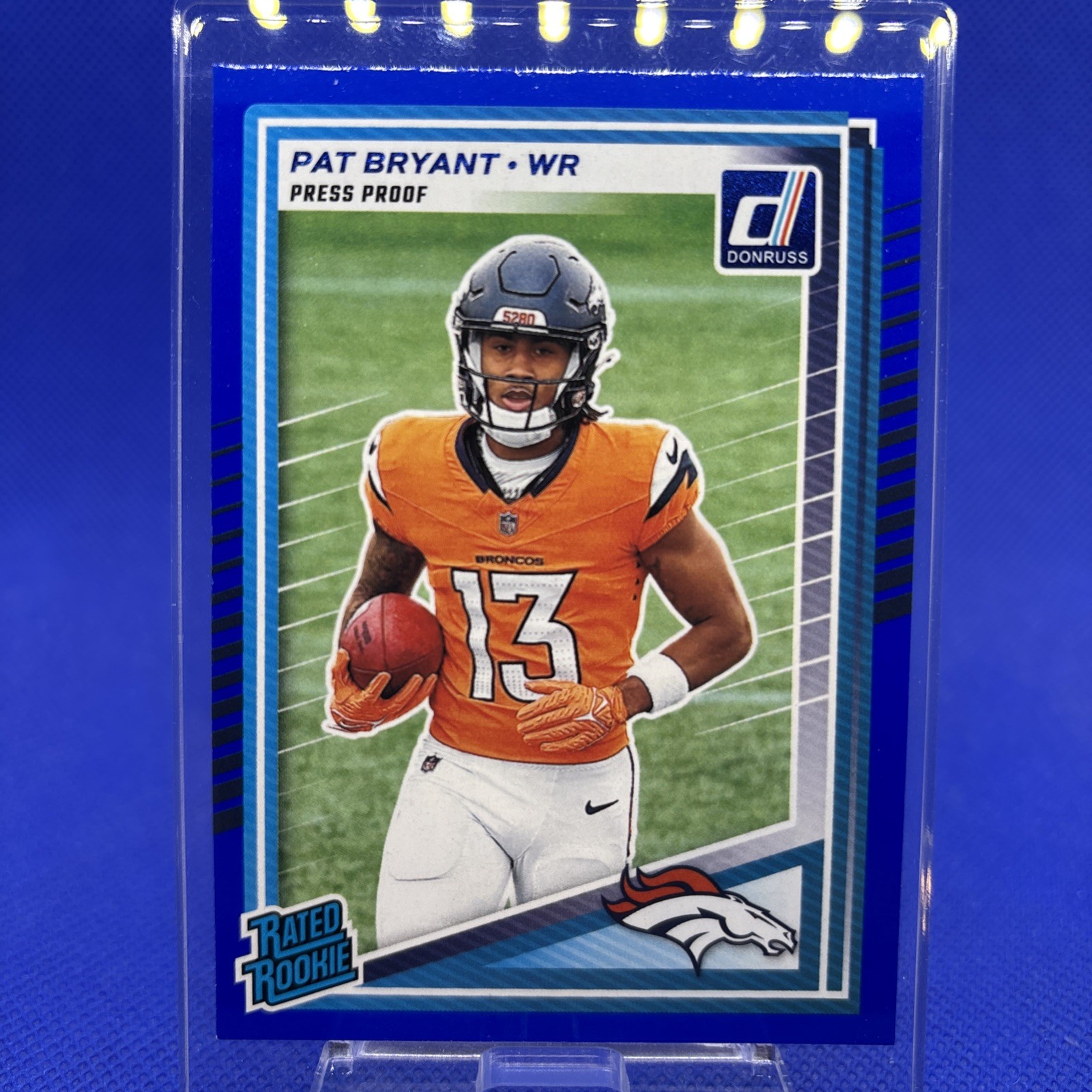 Pat Bryant #336 2025 Panini Donruss Rated Rookie Press Proof Blue RC Broncos