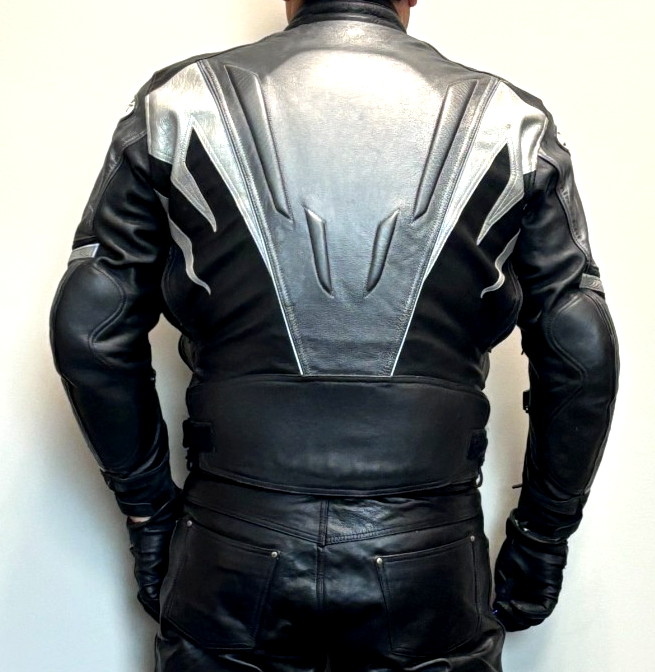 Joe Rocket Black/Gray/Silver Leather Pilot Racing Jacket Men Size