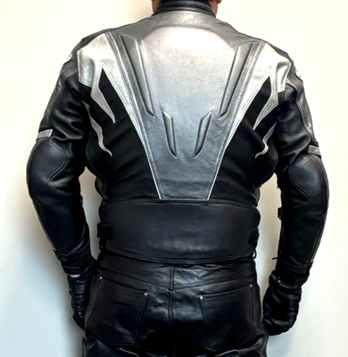 Joe Rocket Black/Gray/Silver Leather Pilot Racing Jacket Men Size