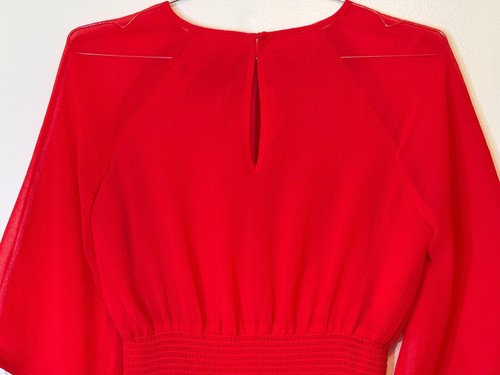 $158 New Sz Small ❤️ Maggy London Women Bright Red Long Midi Dress Chiffon - Picture 9 of 11