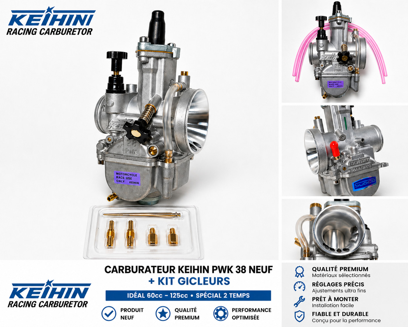 Carburateur PWK 28 mm Keihin pour Moto Cross Honda CR 80 et CR 85