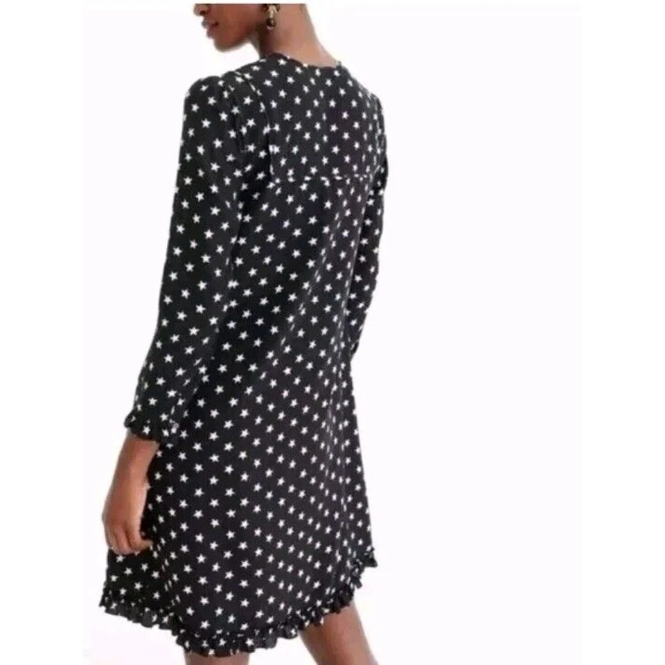 Vestido negro manga larga 100 % seda colección J.Crew estrella volantes dobladillo talla 4 Foto 2 de 4