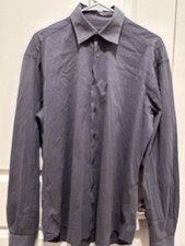 Prada Classic Fit Blue Solid Stretch Cotton Dress Shirt 39/15.5
